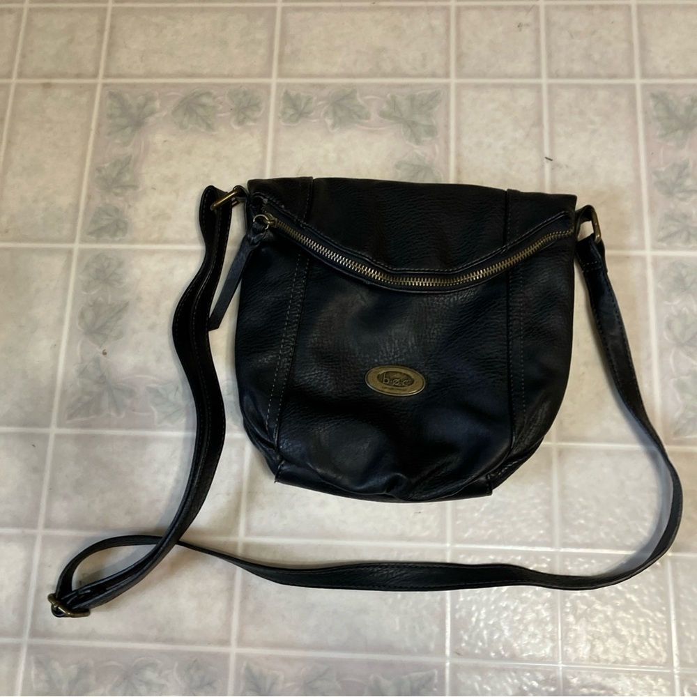 BOC Faux Leather Crossbody Bag Zip Open Flap 10" tall